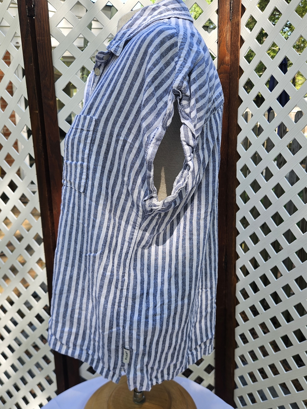 ORVIS Button Up Collared Short Sleeve Linen Blend Striped Shirt Women's Size Med - Picture 4 of 10